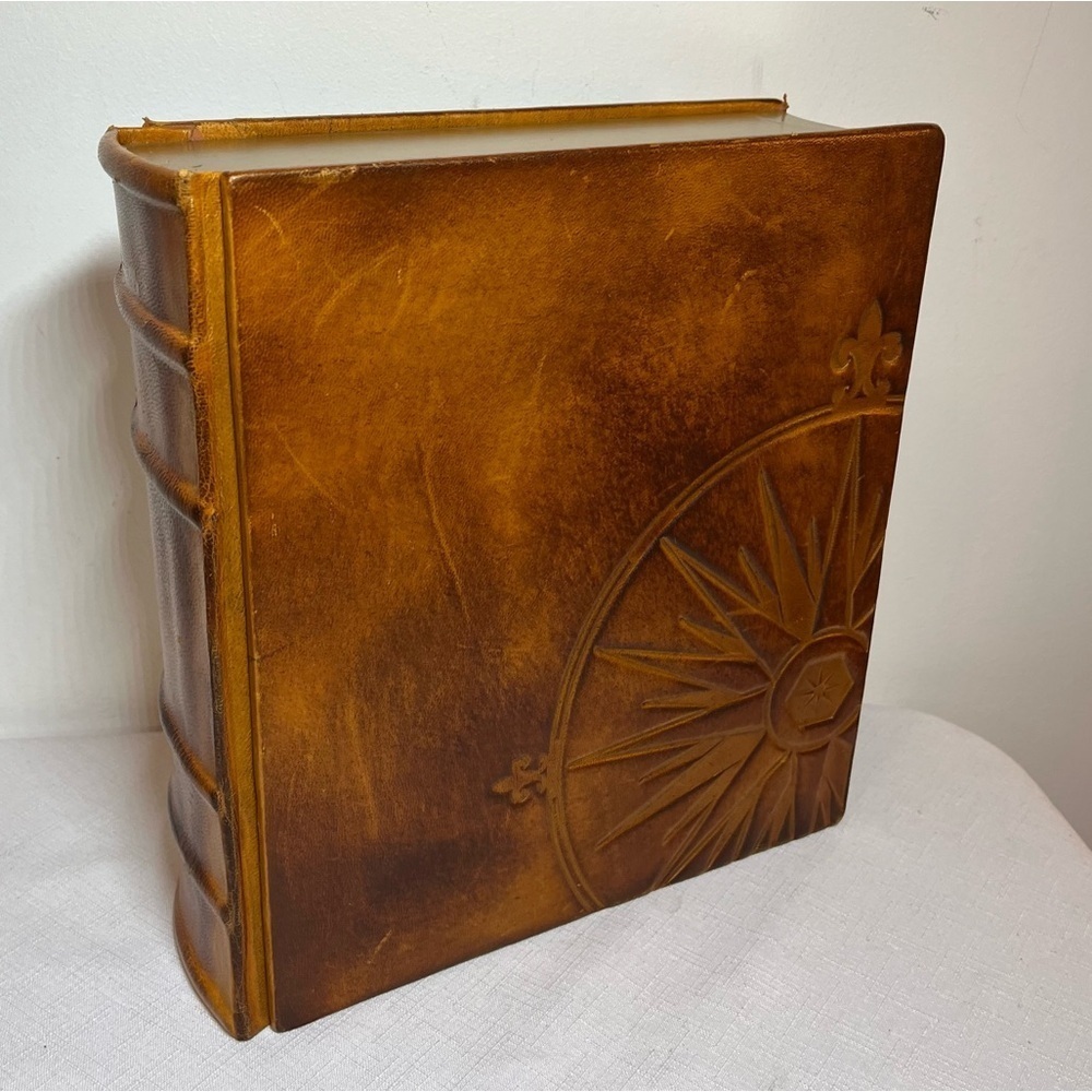 Decorative Book Box Faux Leather Embossed Cover Vintage Storage